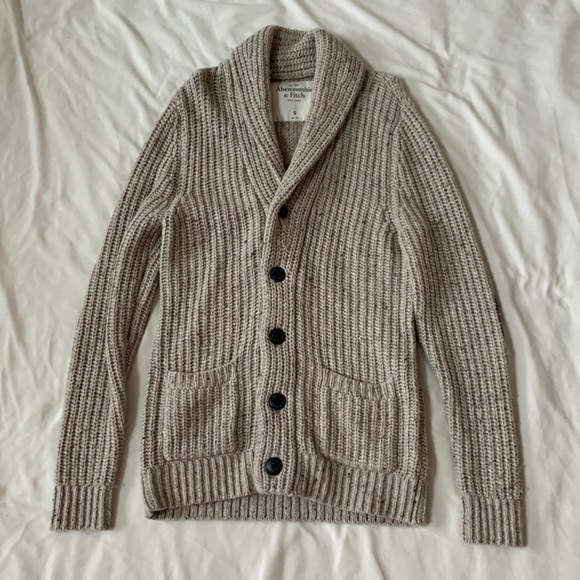 Abercrombie & Fitch Mens KNIT Cardigan Small Oatmeal NWT - Picture 1 of 9